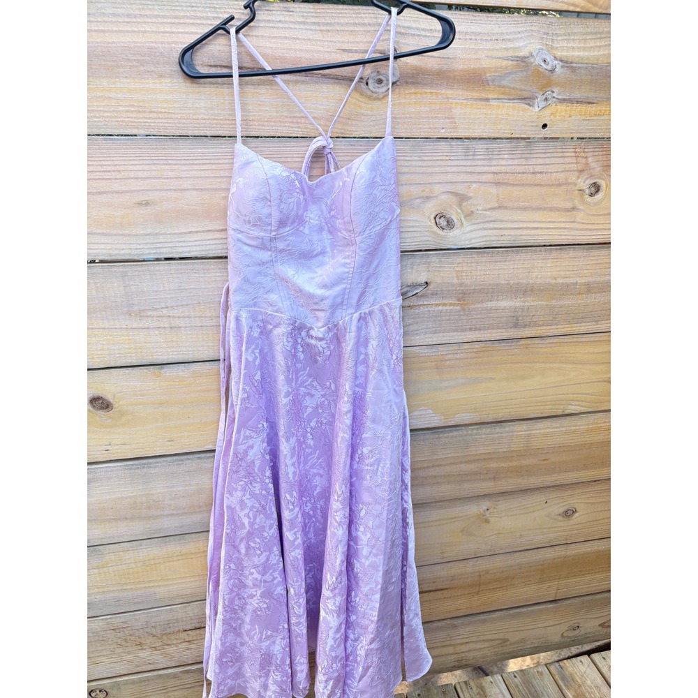 Hdsmfos Lavender Floral Jacquard Corset Midi Dress Lace Up Back Purple A-Line - Picture 10 of 10